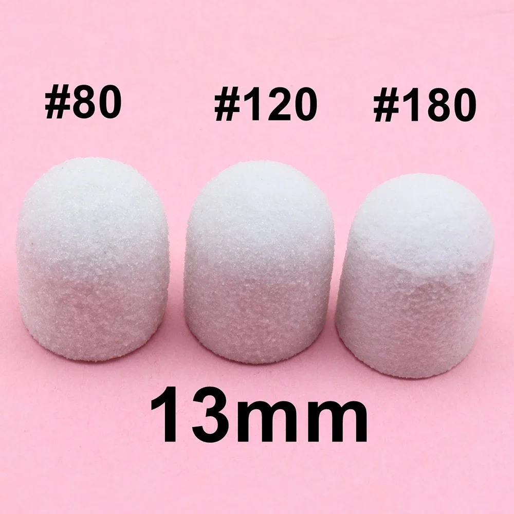10개입 13mm 오렌지 화이트 네일 샌딩 캡, 발 각질 제거용 네일 드릴 비트 포함, 매니큐어 페디큐어 네일 폴리쉬