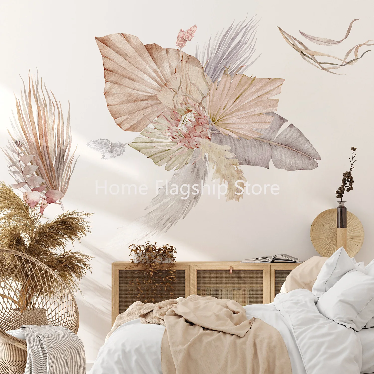 

Boho Leaves Wall Stickers for Kids Rooms Living Room Golden ear of Wheat Wall Decal self adhesive wallpaper Baby Room Decoration