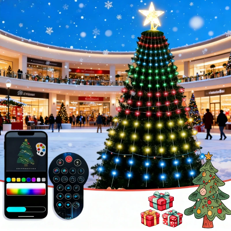 Oświetlenie choinkowe 1.8/2.1m z 400 diodami LED, sterowane aplikacją i pilotem, wodoodporne, do użytku na zewnątrz i wewnątrz, do dekoracji świątecznych.