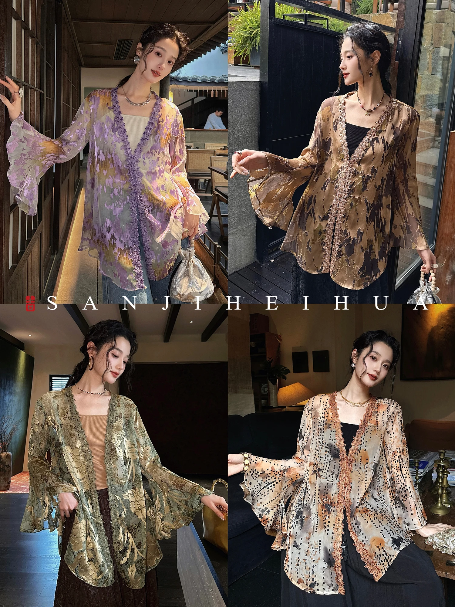

Elegant Black Floral Satin Silk Long Sleeve Shirt High-End Small Capitalism New 2025 Three Good Flowers Women's Business Casu...
