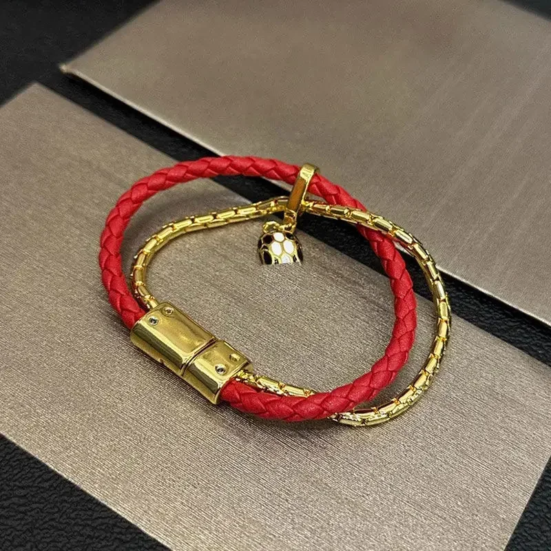 

2025 new fashion double-layer snakehead leather rope bracelet women's red rope bracelet couple bracelet