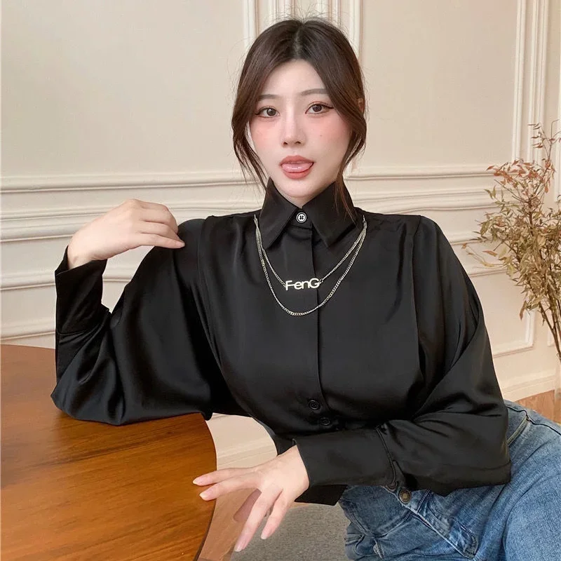 Shirt Women Spring Batwing Sleeve Button Design Chic Office Ladies Camisas Mujer Fashion All-match Stylish Classic Graceful BF