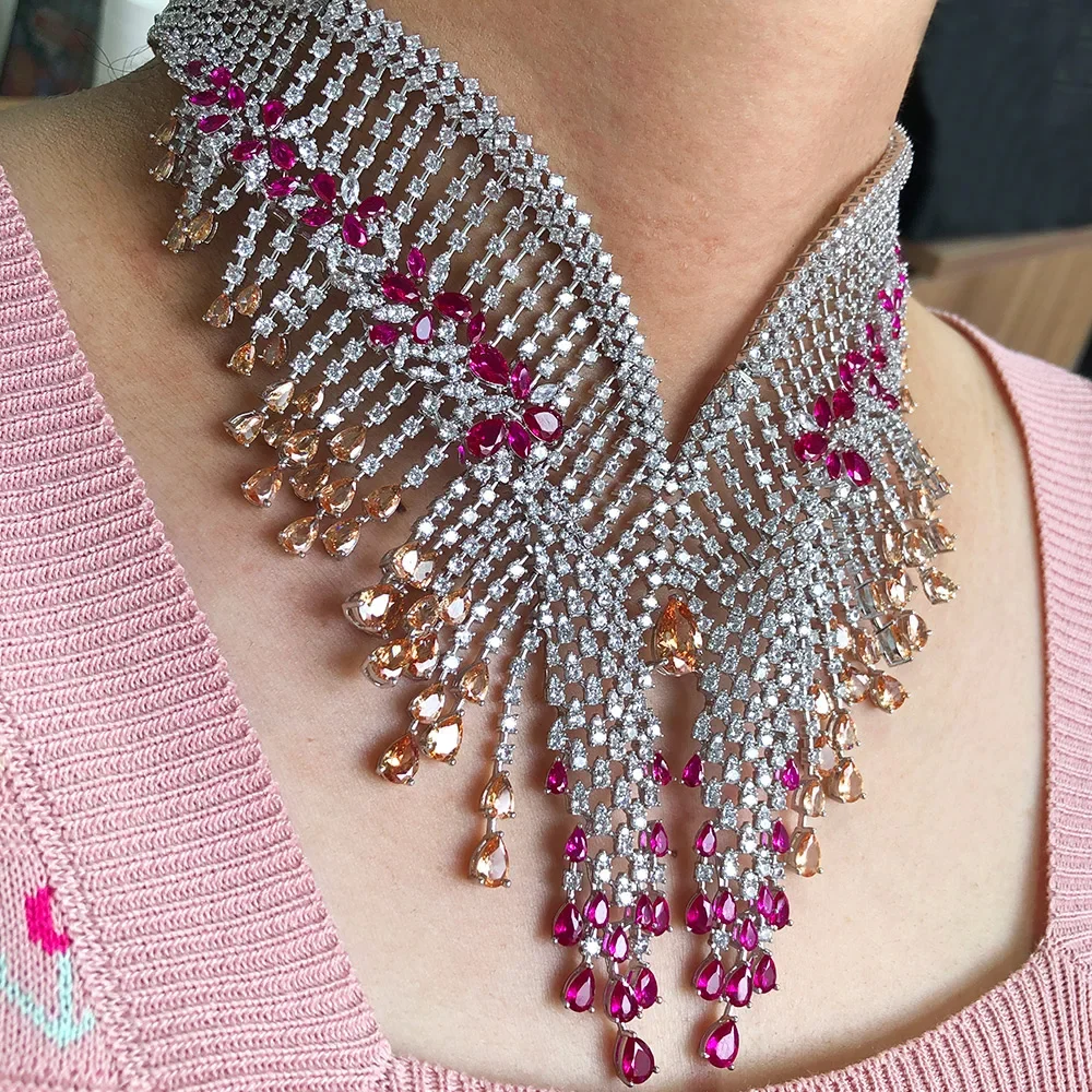 Kellybola Luxury Charm African Dubai Bridal Jewelry Sets Big Shiny 4PCS Necklace Jewelry set For Women Wedding Cubic Zircon CZ