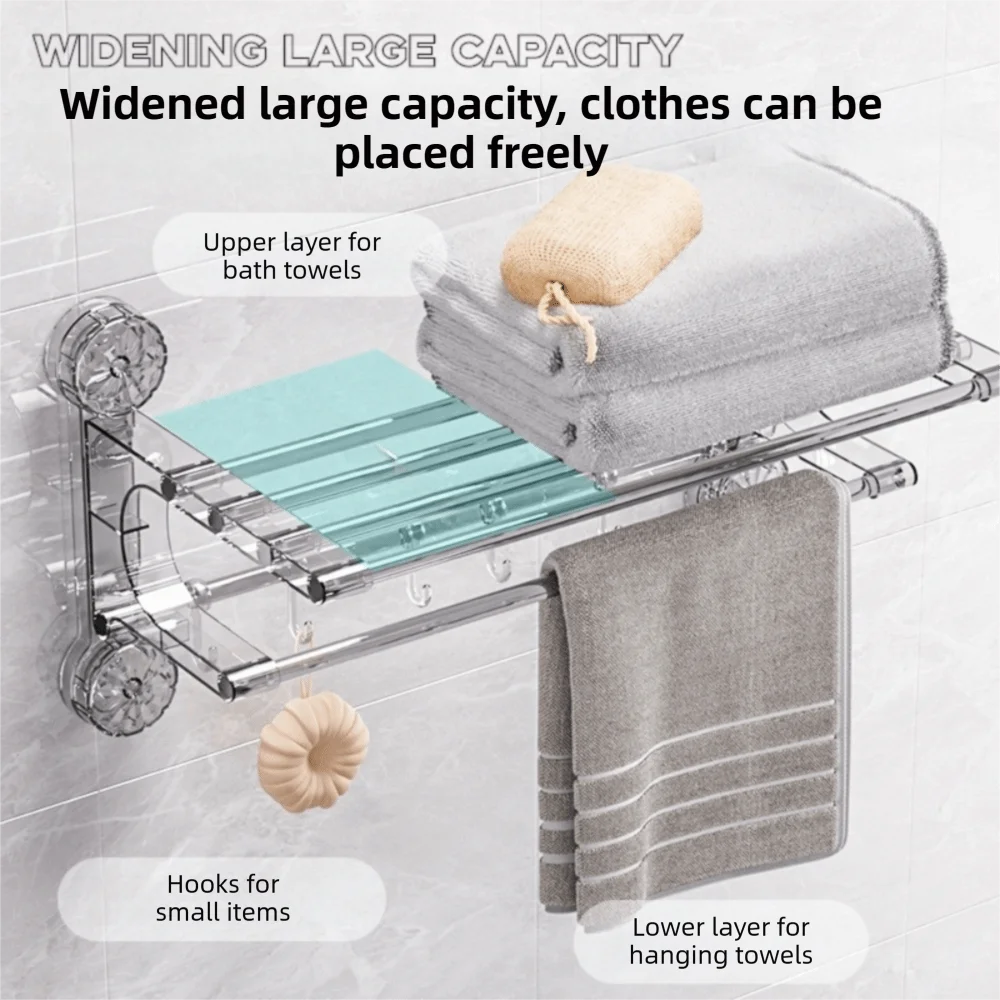 

Вакуумный держатель для полотенец в ванную комнату с крючком, настенная полка для хранения без следов, съемная, без сверления, на присосках
