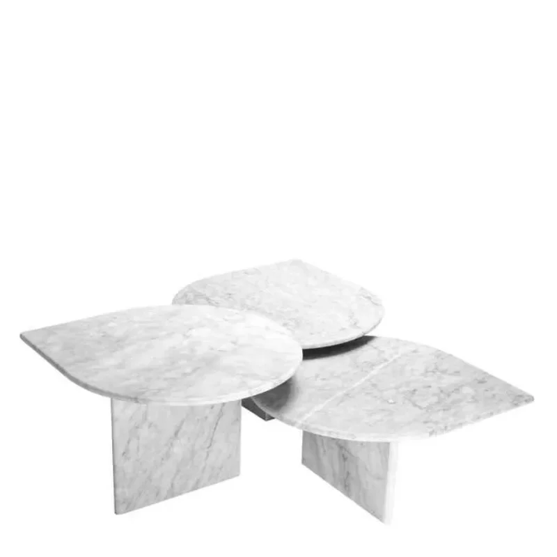 Móveis mesa de centro de mármore em forma de folha mesa de centro estilo design italiano conjunto de três mesas de centro aninhadas