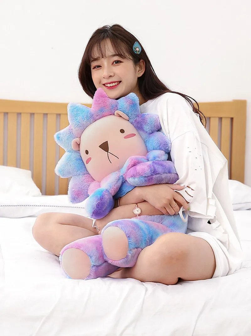 

Lion Plush Toy with Trendy Tie Dye Cute Stuffed Animal and Bed Pillow Popular Style Gift for Girls, Soft Cuddle Buddy