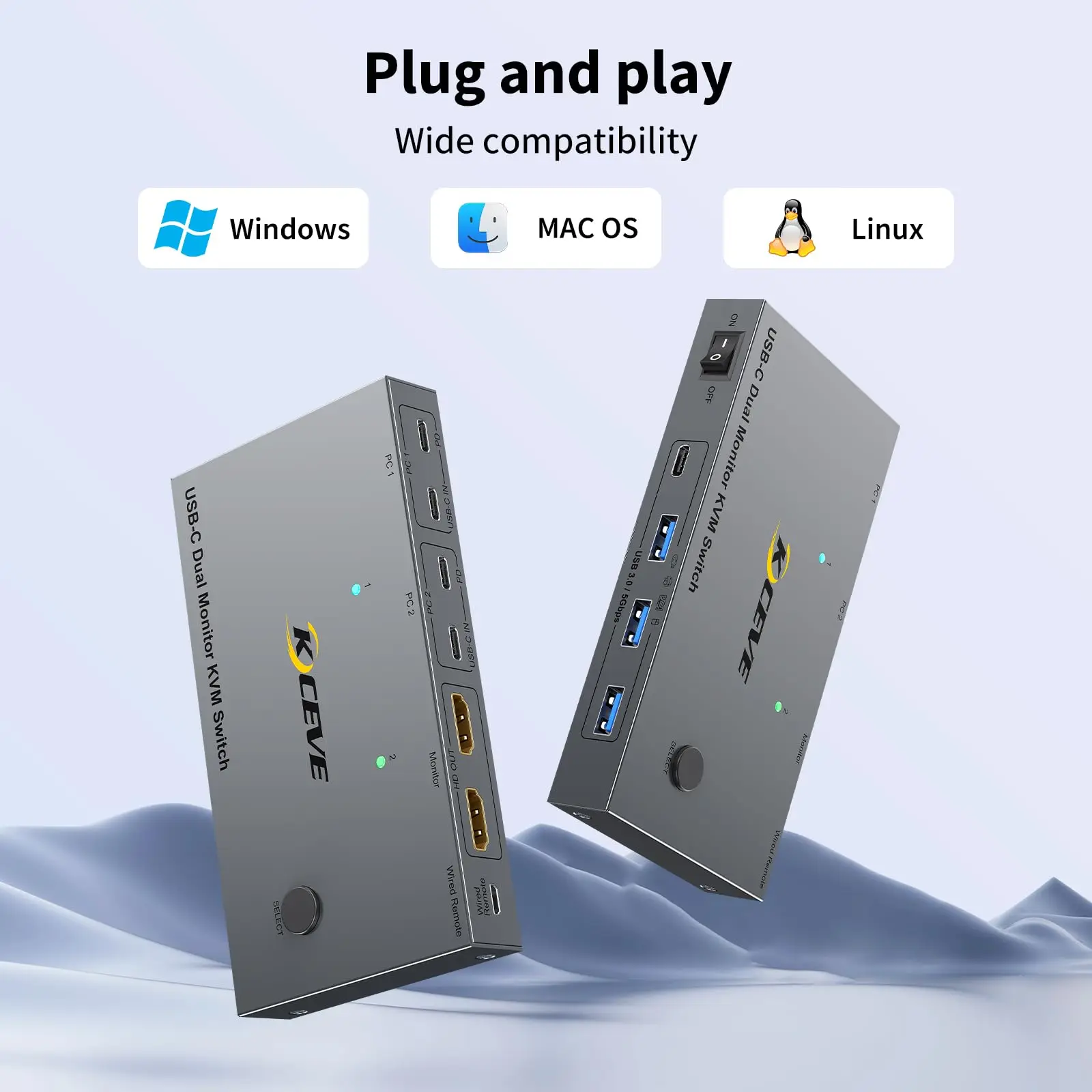 USB C KVM Switch for 2/3 Monitors 2 Laptops 4K@60Hz,Dual/Triple Monitor HDMI DP Type-C KVM Switch with PD100W for Keyboard Mouse