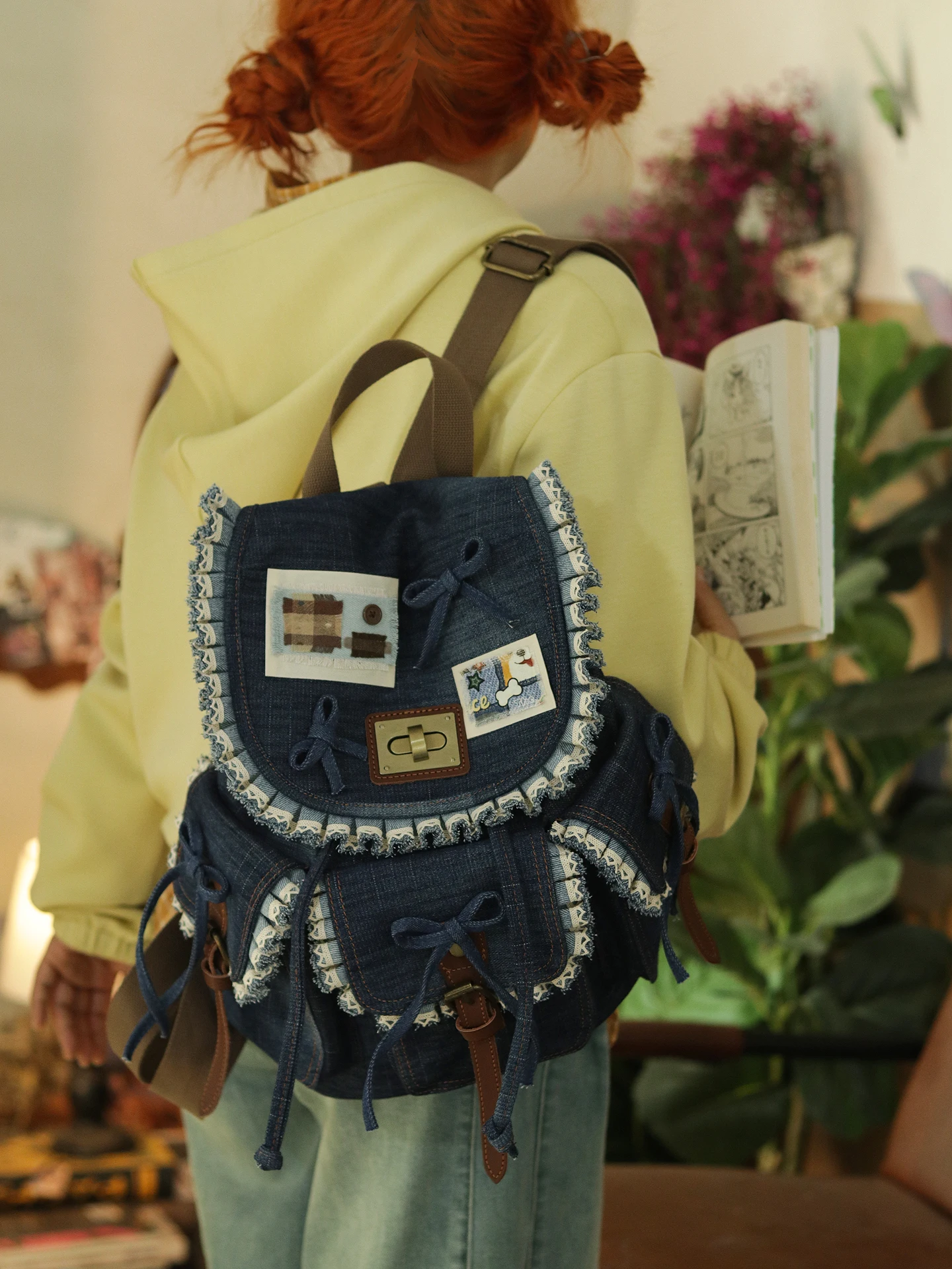 Original Design Large Capacity Denim Backpack for Commuting And Class College Students Versatile Daily Use Backpack