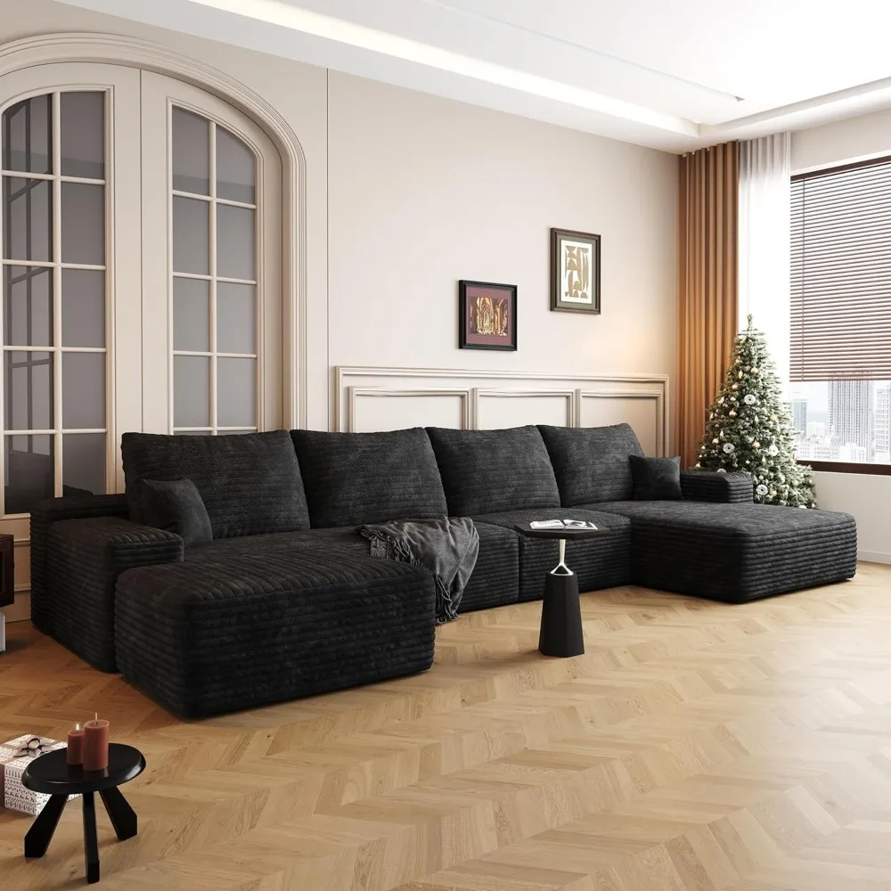 

136" sectional couches for living room modern modular sofa with l-shape couchs upholstered boneless couch deep seat sectional