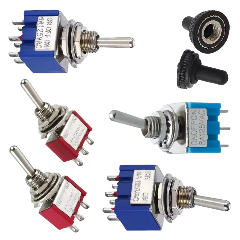 

Тумблер MTS-102/103/202/203 SPDT ON-ON/ON-OFF-ON 6A 125VAC с водонепроницаемыми колпачками