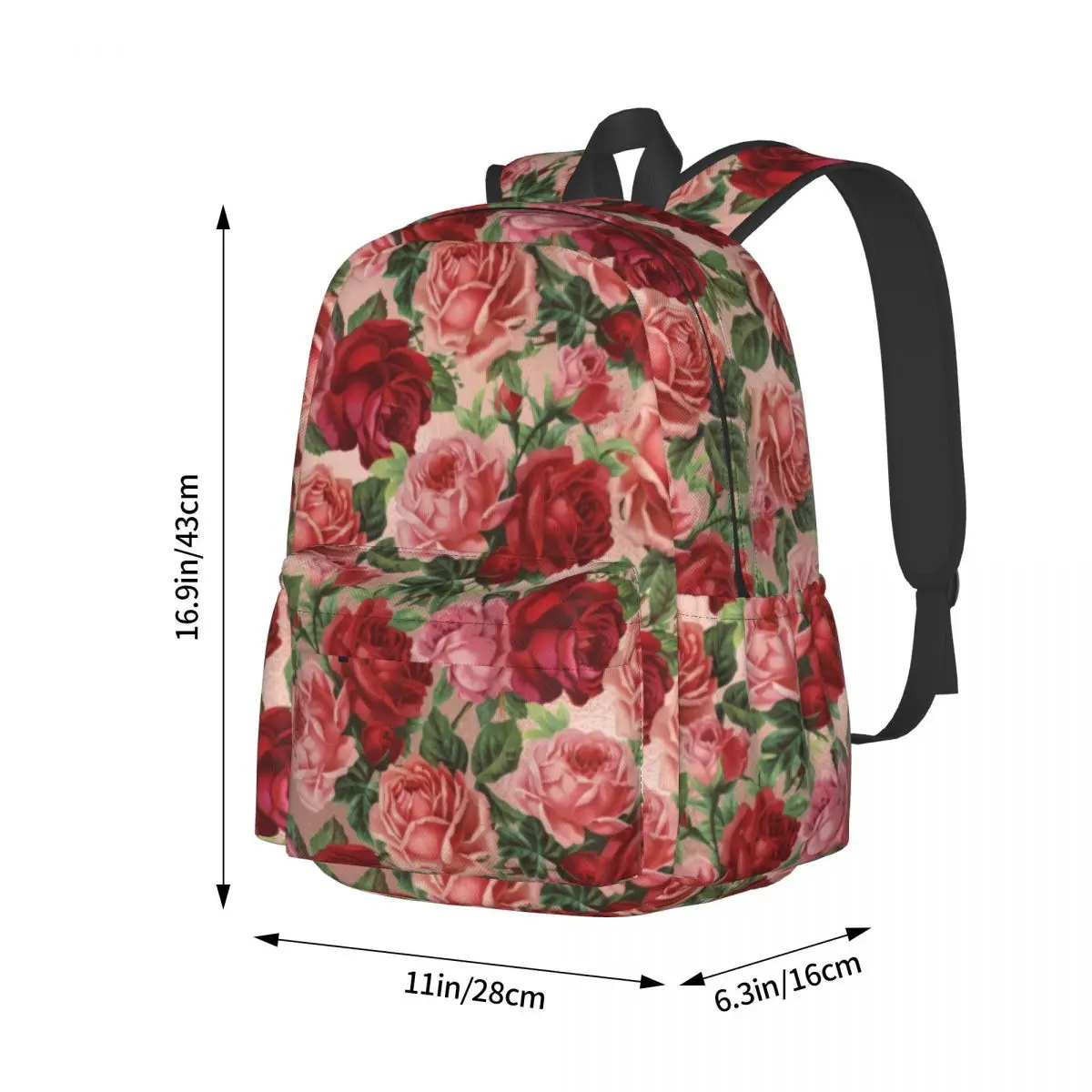 Imagem -04 - Mochila Estampa Floral Vintage Feminina Rosas Vermelhas Elegantes Mochilas de Poliéster Grandes Mochilas Escolares de Alta Qualidade Mochila Esportiva