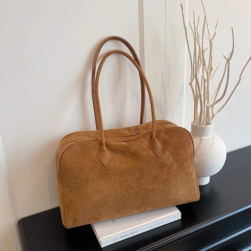 

Vintage Women's Suede Tote Bag Handbag Shoulder Large Capacity Storage Bag Elegant and Spacious Handbag for Casual & Office