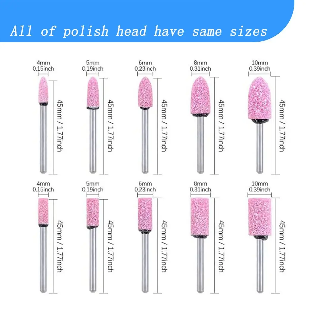 20/100 Pcs Assorted Shape Polishing Bits Buffing Wheel for Rotary Drill (Corundum Sand/Sesame/Cowhide/Rubber/Wool)