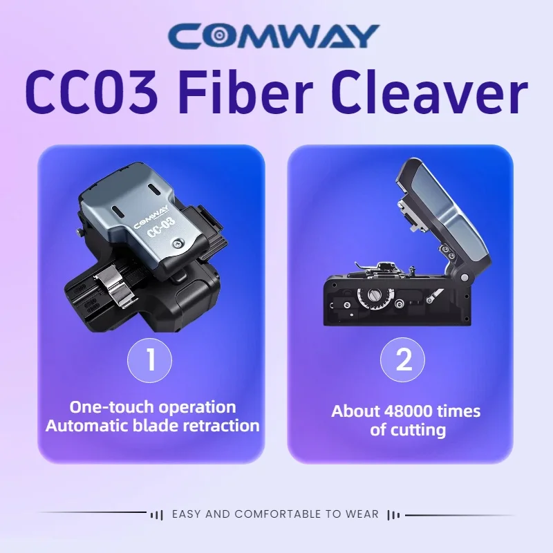 COMWAY CC-03 One-Step Fiber Cleaver - High Precision Automatic Fiber Cutter with 48000 Blade Life for Optimal Cutting Accuracy