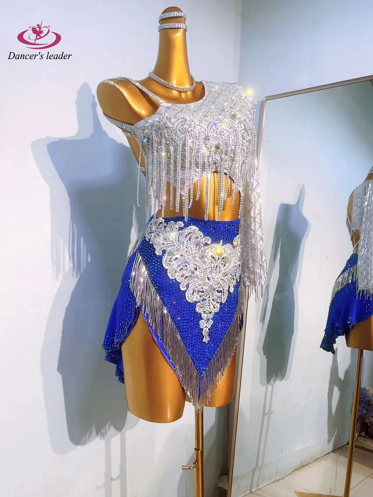 Latin Dance Dress, High-end Custom Two-color Diamond Cha Cha, Standard Stage Professional Clothing for Women and Adults