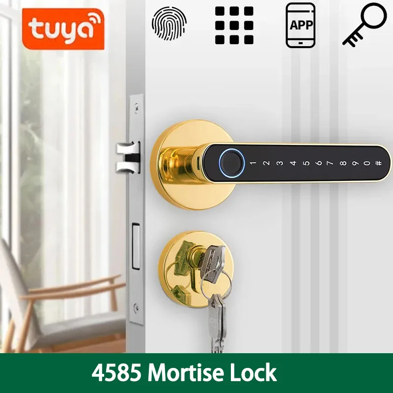 4585 mortise Lock Tuya Fingerprint Door Lock Smart Door Handle Locks Password Electric Digital APP for Home house apartment