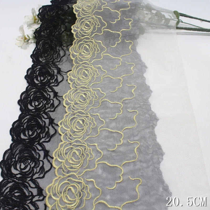 30Yards Black Embroidery Lace Trim Clothing Accessories Dress Sewing Applique Costume Lace Wedding 20.5cm Width