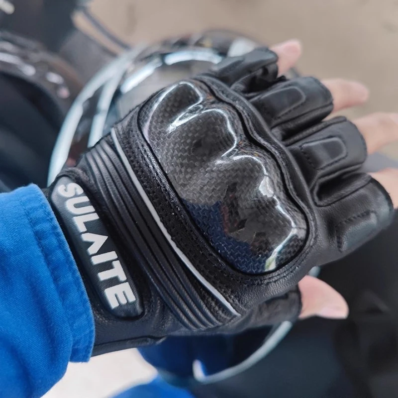 

Мужские летние мотоциклетные перчатки из козьей кожи с половиной пальца из углеродного волокна, сенсорный экран и дышащая гоночная защита, мото Guantes