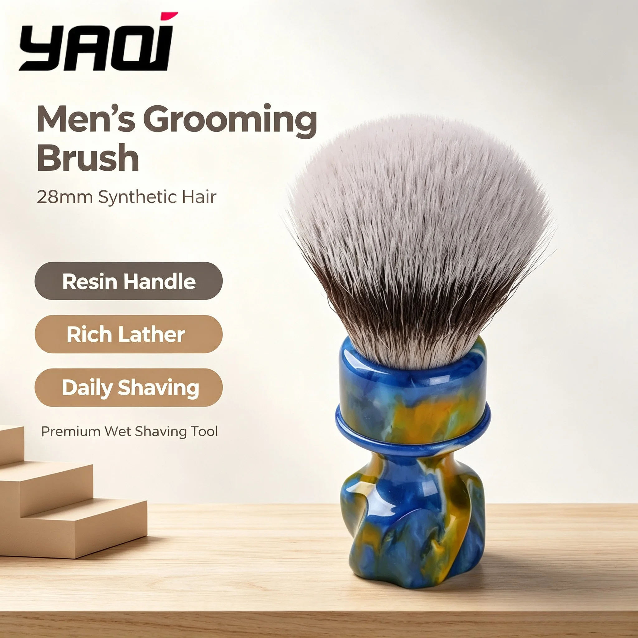 2026 YAQI Starry Night Synthetic Hair Shaving Brush for Men New 28mm Diameter Luxury Grooming Tool