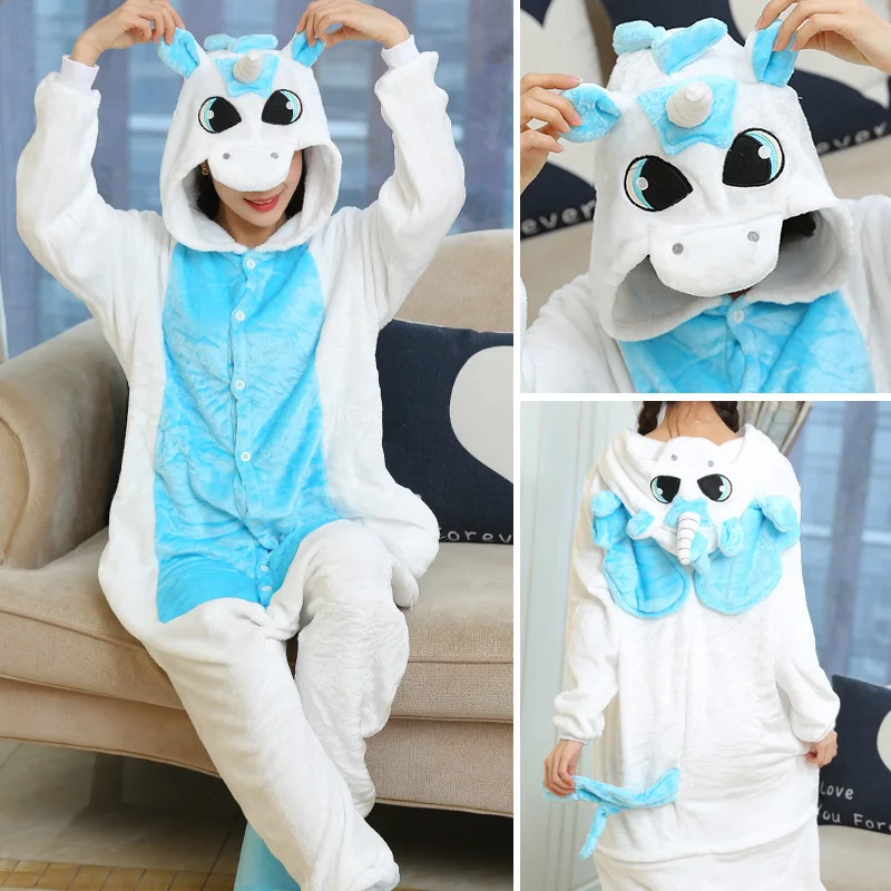 Kigurumi Adults Animal Onesies Pajamas Sets Sleepwear Women Men Winter Unisex Unicorn Cartoon Flannel Pyjamas For Christmas