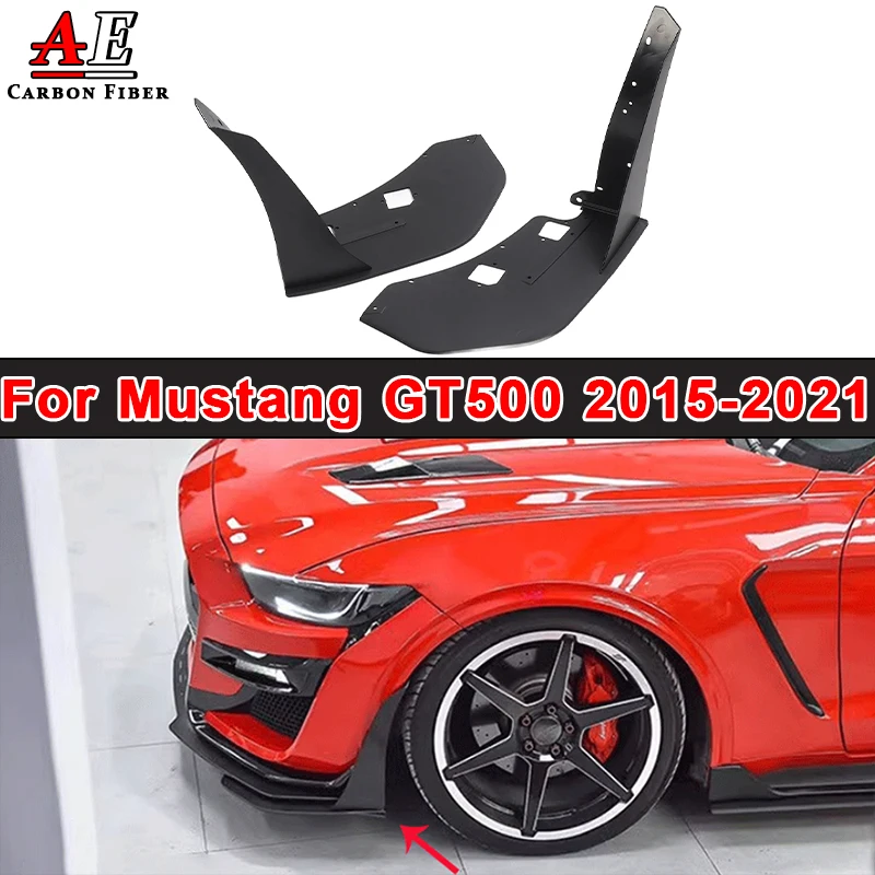 For Ford Mustang GT500 2015-2021 Real Carbon Fiber Front Bumper Lip Canards Splitters Side Fins Winglet Body Kit