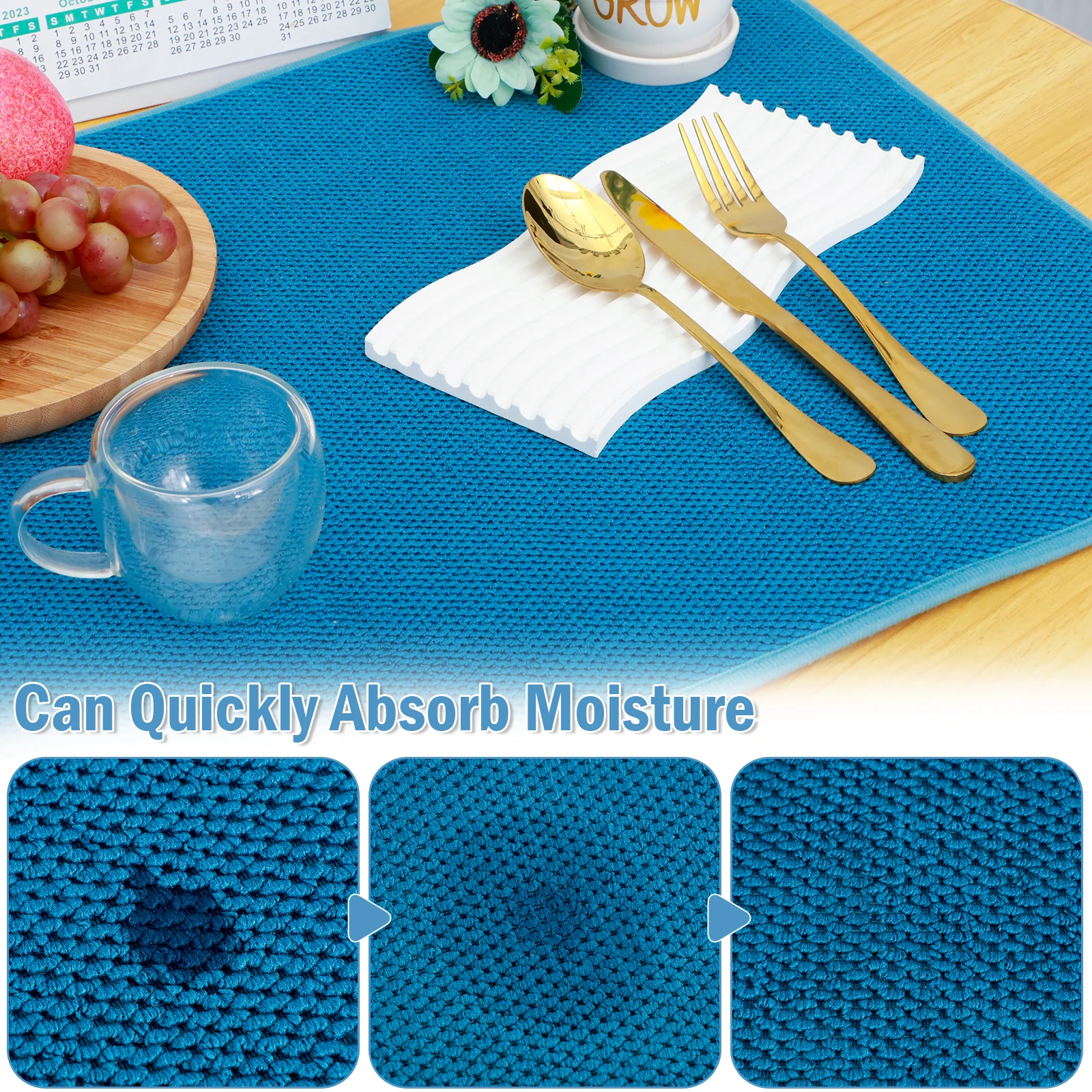 2Pcs Dish Drying Mat for Kitchen Counter 24 x 17 Inch Absorbent Microfiber Dishes Drainer Mats Kitchen Dish Drying Mat Absorbent