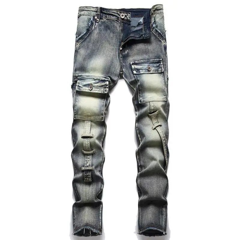 

High-Quality Stylish Washed Men's Luxury Designer Jeans Trendy Men Vintage Denim Stretch Workwear Motorcycle Boyfriend Jeans