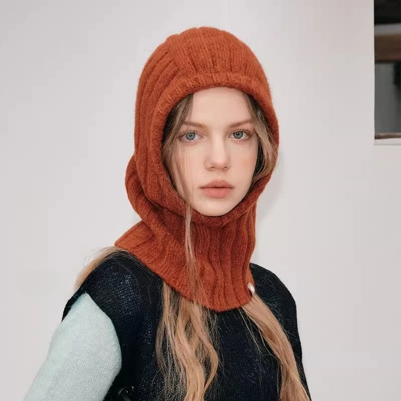 النسخة الكورية الاتجاه الصوف مزيج بالاكلافا المرأة قبعة الرقبة حماية البلوز وشاح الإناث محبوك بيني سيدة الشتاء الخريف #2