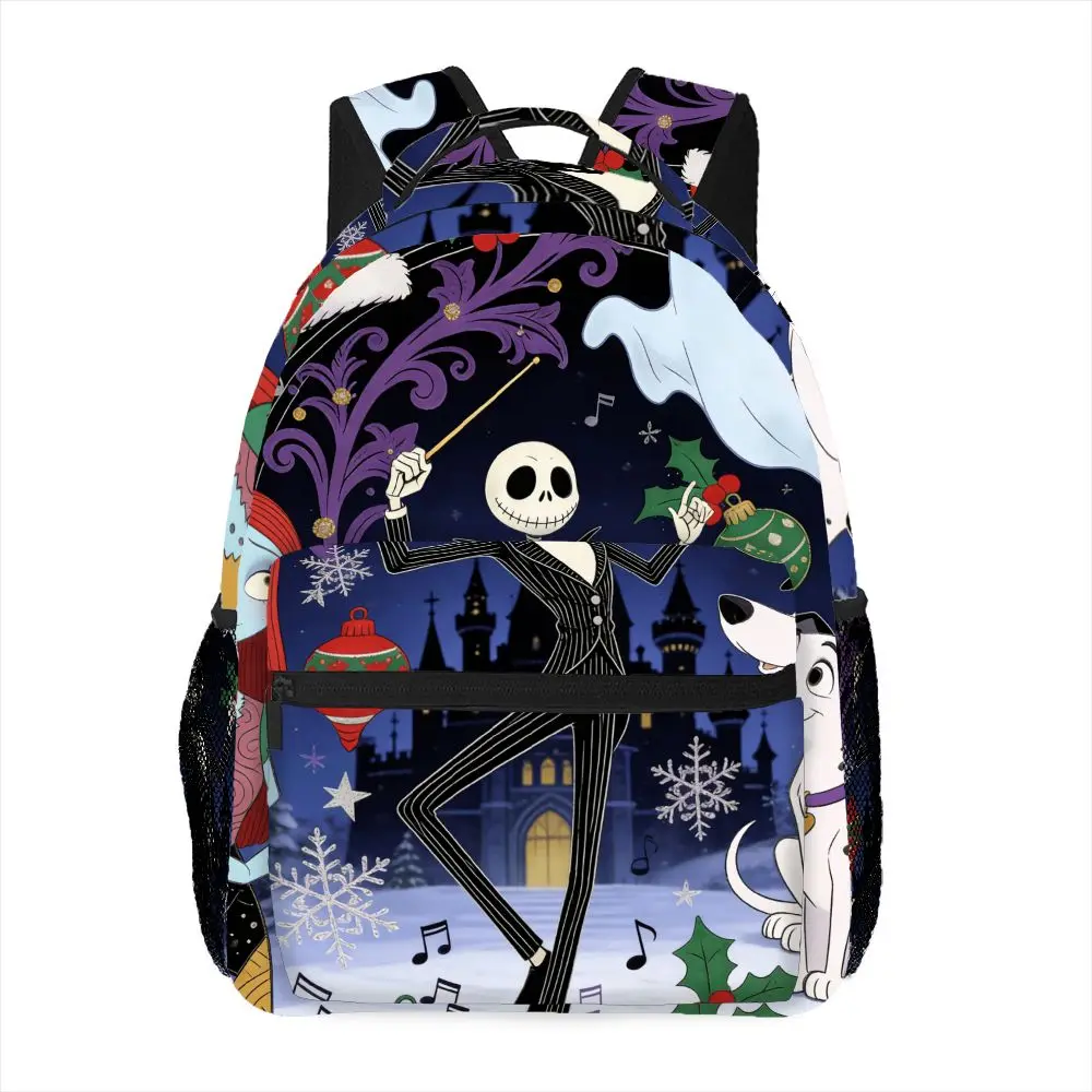 

1PC Disney Jack Skellington Cartoon Print Unisex Backpack Zipper Closure Adjustable Straps