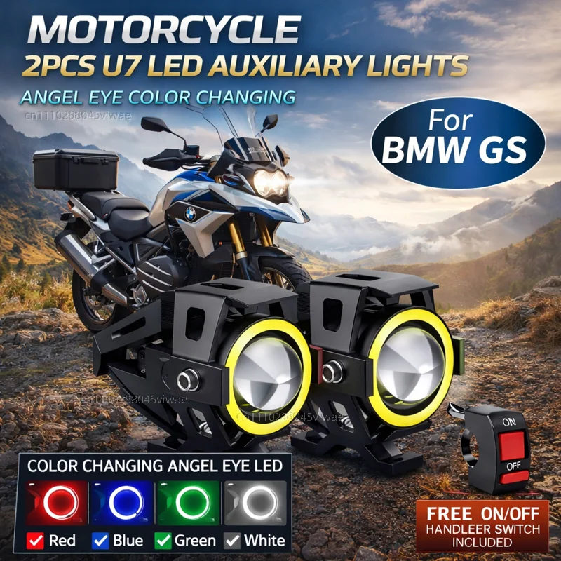 Waterproof Motorcycle LED Headlight 3000LMW U7 Motorbike LED Driving Fog Spot Light with Switch For R1300GS R 1300 GS GS1300