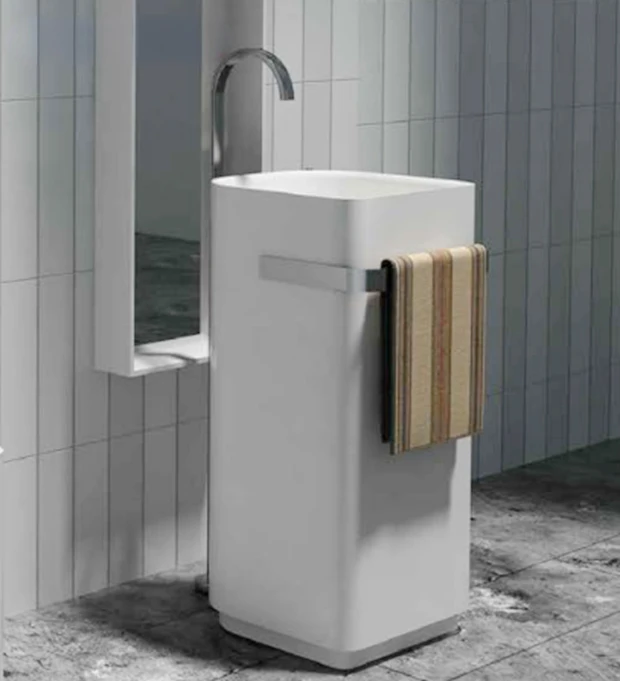 Hot Selling Modern Cuboid Artificial Stone Freestanding Hand Wash Column Rectangular Hotel Drainer Matte New Bathroom Basin