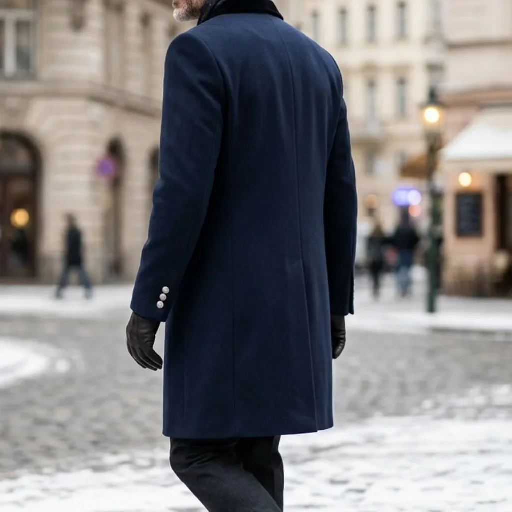 Neuer Winter-Herren-Doppelreihiger Trenchcoat mit Kontrastfarben-Design, Casual/Streetwear, Mehrere Taschen, Warme Winddichte Jacke – Detail 12