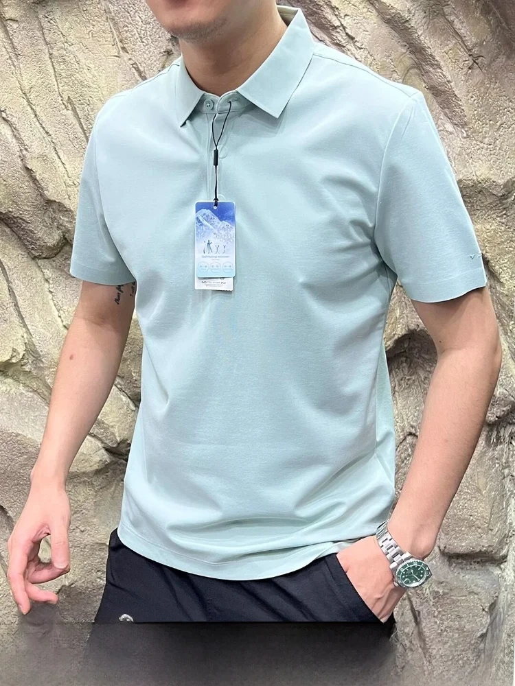 

High-End DL Tianmu Hemp Cool Sensation Fiber Summer Collar Quick Dry Outdoor Commuting Business Youth Fashion T-Shirt