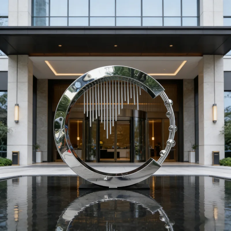 Stainless steel ring mirror sculpture hotel gate garden square large sculpture ornaments