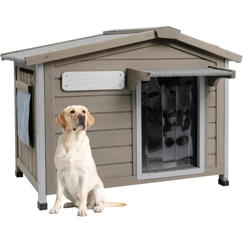 

30.1 L Large Dog House Outdoor & Indoor,Fir Wood Dog Kennel with Weatherproof Openable Asphalt Roof,Spacious Doghouse