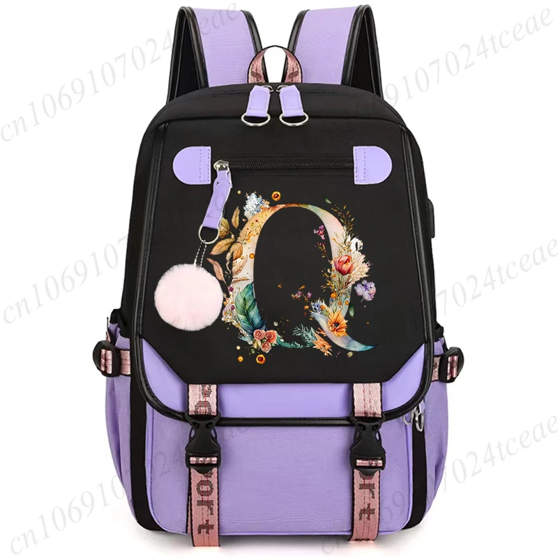 26 Alphabet Flower Women Schoolbag Waterproof Large Capacity School Backpack Zipper Teens Girl Casual Daypack Bag Student NEW