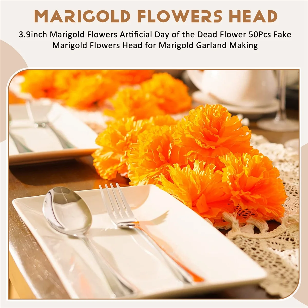 

RANA 3.9inch Marigold Flowers Artificial Day of the Dead Flower 50Pcs Fake Marigold Flowers Head for Marigold Garland Making