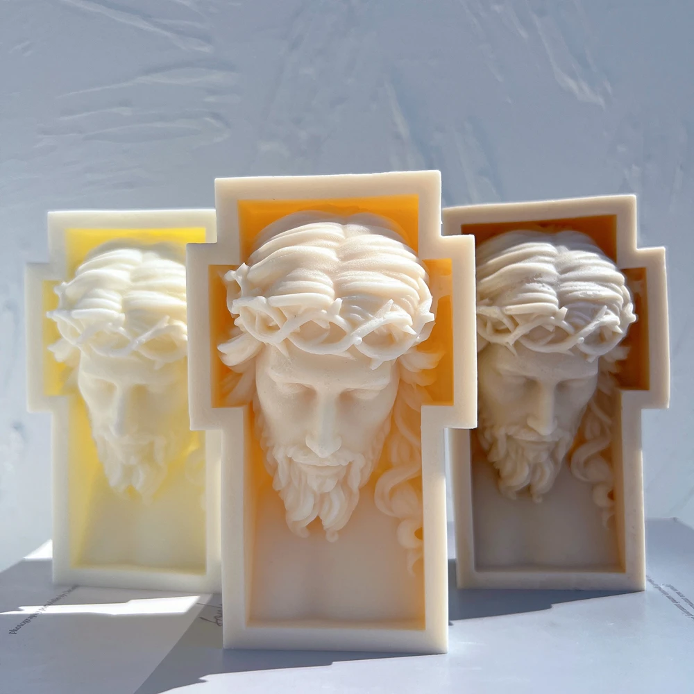 Jesus Cross Statue Silicone Mold Unique Bust Sculpture Soy Wax Candle Mould Greek Mythology Home Decor