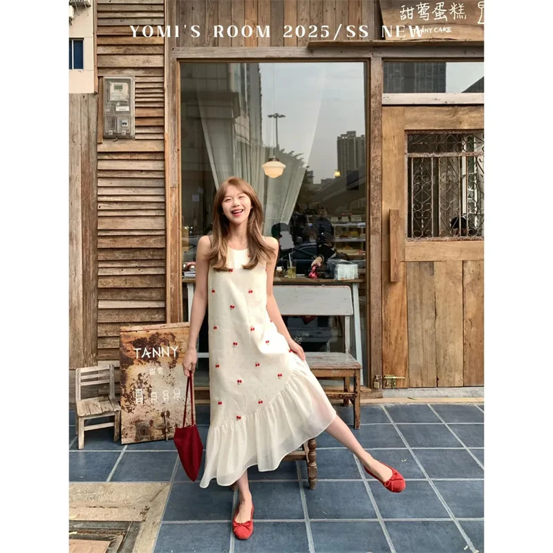 

Temperament Apricot Mesh Splicing Long Dress 2025 Spring and Autumn New Style Simple Solid Color Dress for Women Commuting WLF66