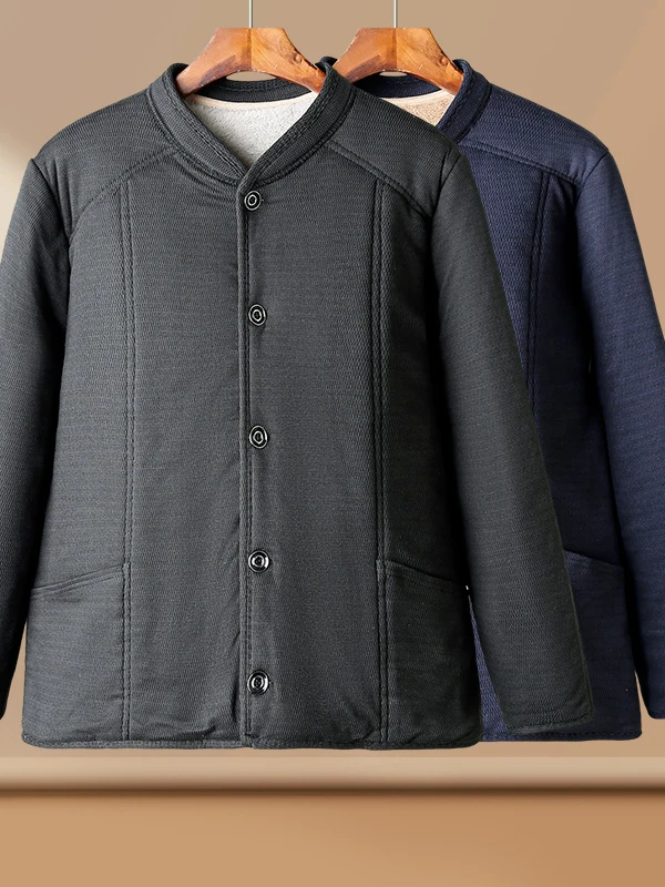 Thiened Fce на подкладке из эластичного хлопка для домашней одежды Dad Sle с воротником-стойкой, теплое хлопковое пальто большого размера для среднего возраста и...