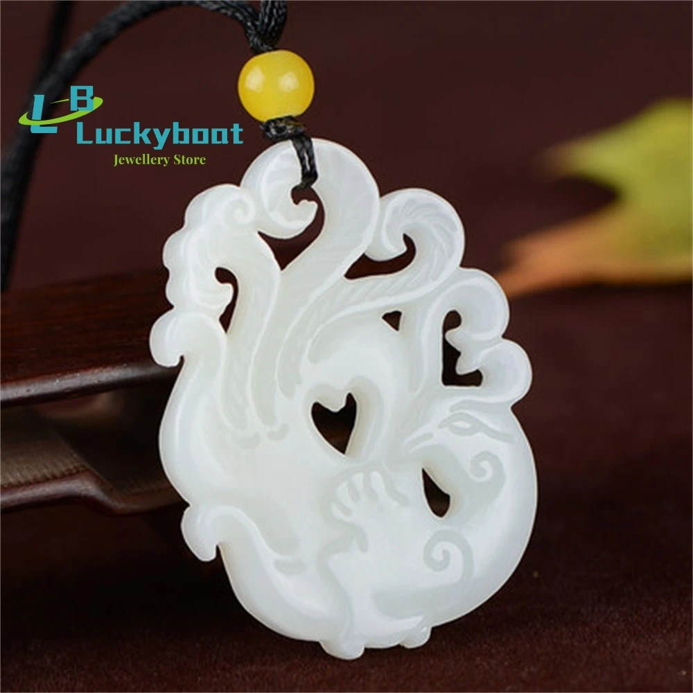 Natural hotan jade phoenix pingente oco para fora requintado phoenix dança no céu jade camisola corrente