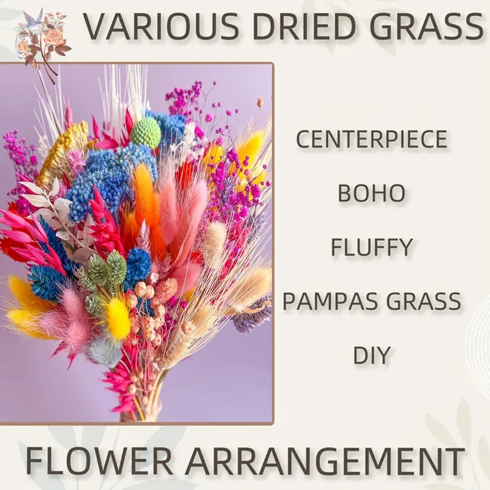 الزهور المجففة الملونة باقة الزفاف للعروس المحفوظة Pampas الطفل التنفس مزيج باقات الزفاف رئيس الجدول الزهور ديكور المنزل