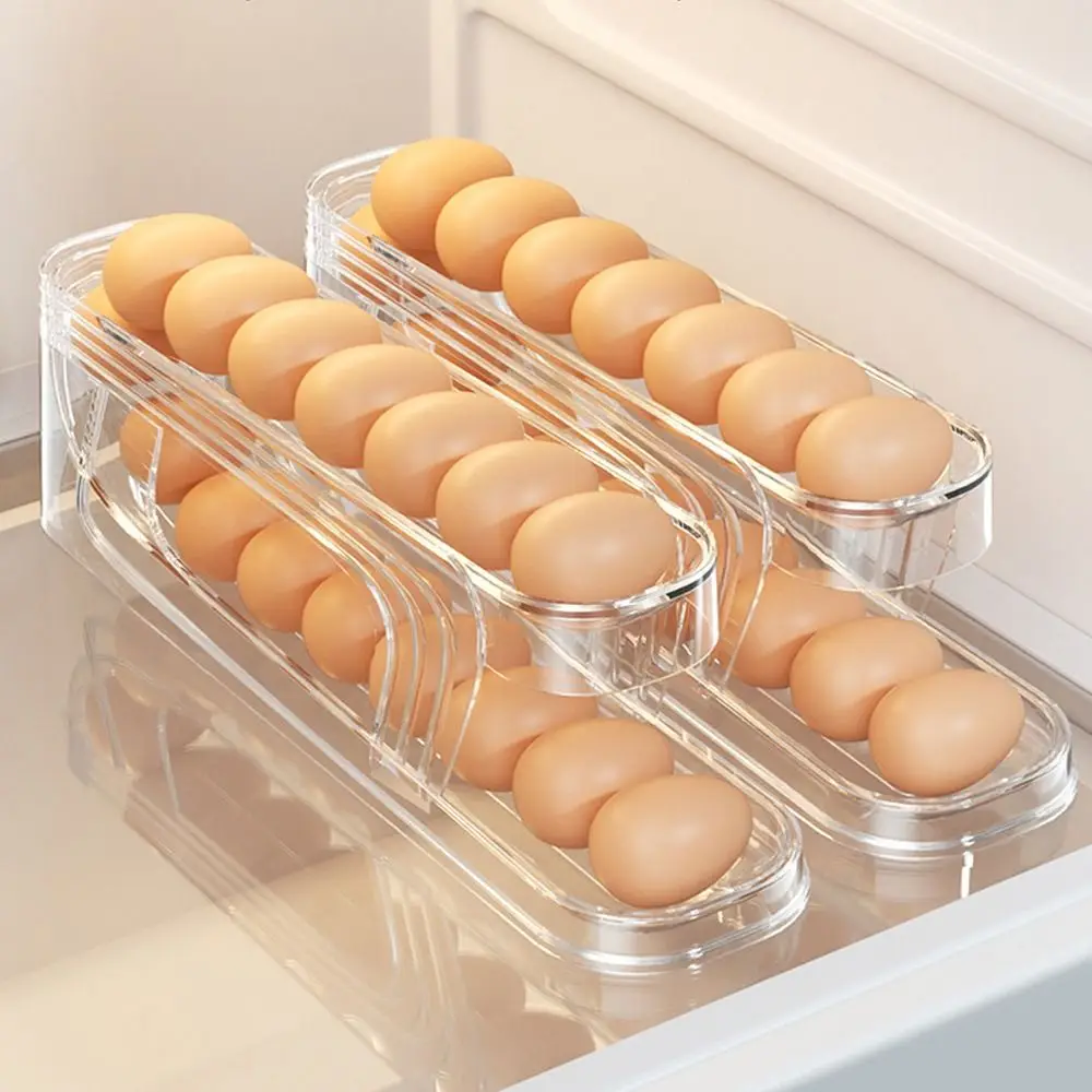 Double-layer Egg Storage Rack Anti Drop Automatic Scrolling Egg Basket Save Space Convenient Rolling Egg Holder for Kitchen