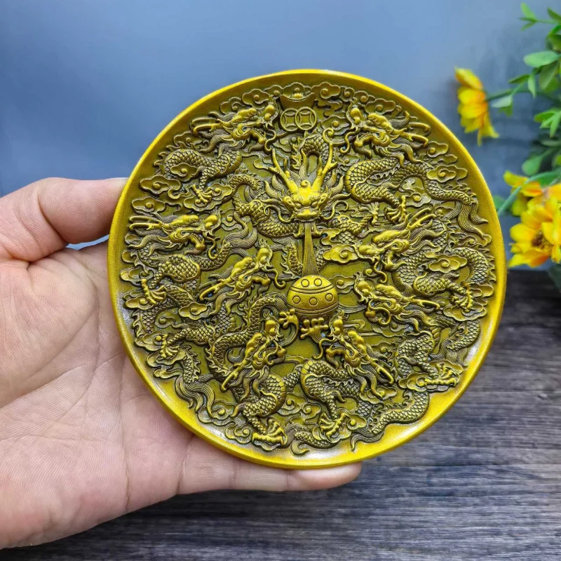 Kowloon Electroplated Alloy Dragon Plate Ornament Home Desktop Decoration Creative Gift Craft