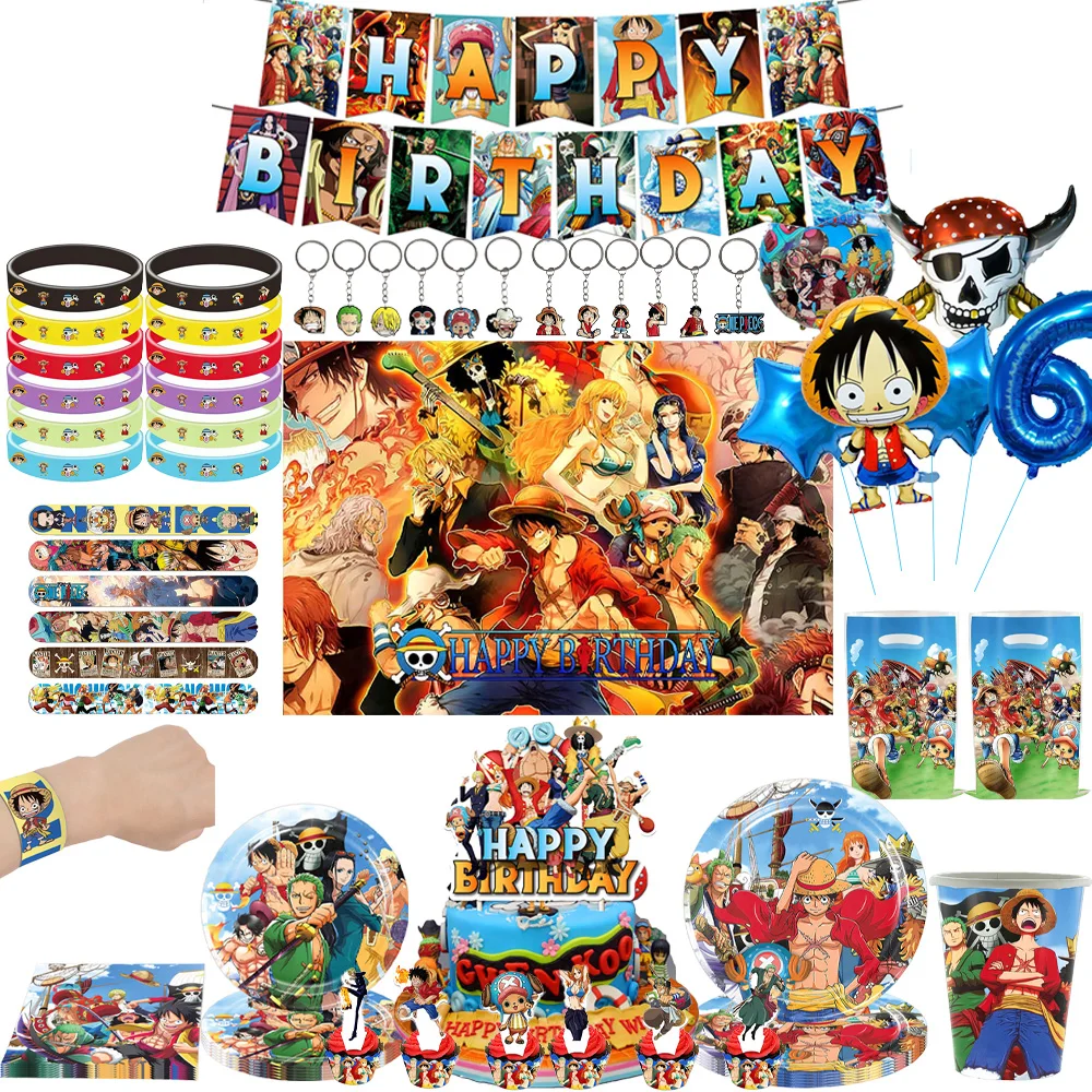 

One Piece Birthday Party Decorations Luffy Zoro Party Supplies Tableware Keychains Gift Bags Stickers Balloons Boy Baby Shower