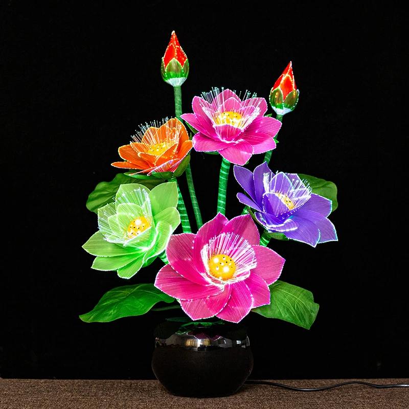 

Fiber Optic Lotus Flower Lamp Home Living Room Decorative Ornament Buddha Lamp Lantern for Festive Decorations