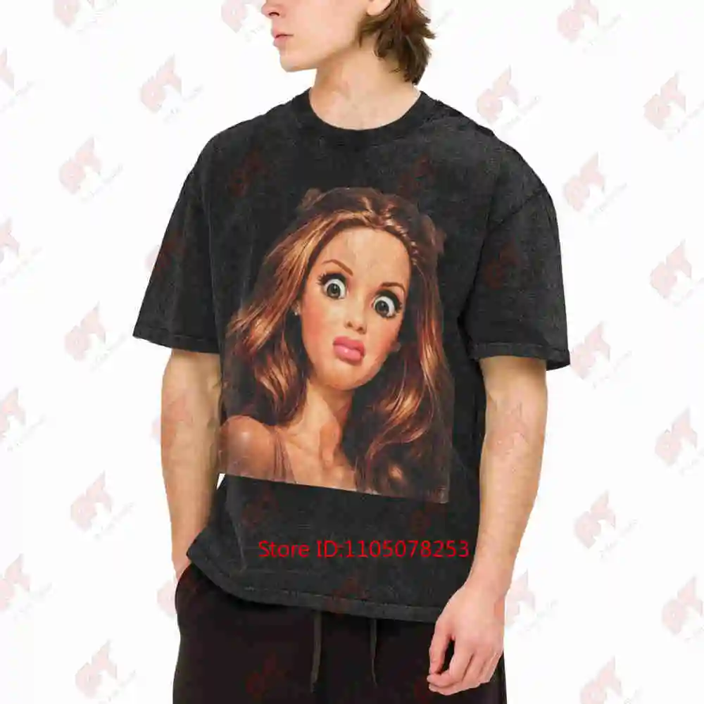 Doll Face Meme Viral Internet Reaction Vintage Washed Tee Pure Cotton T-Shirt