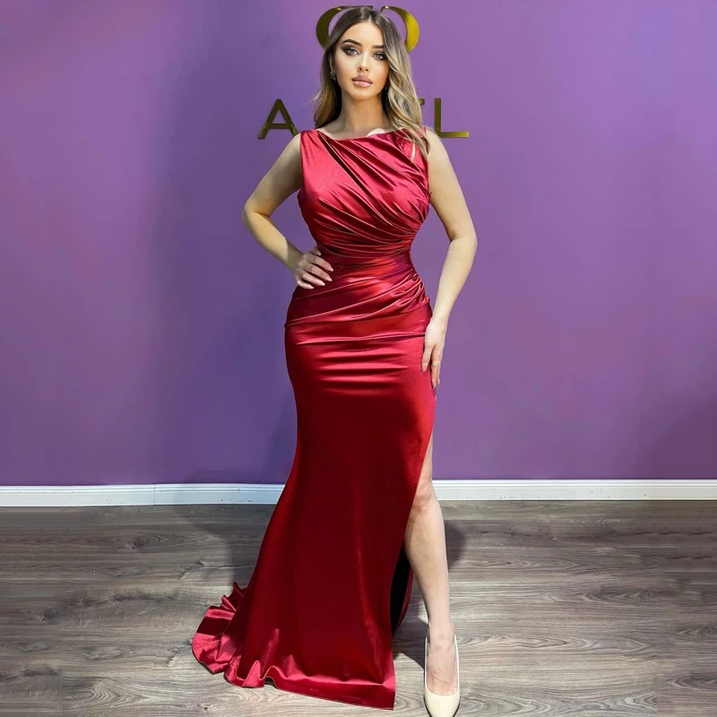 

Thinyfull 2022 Prom Evening Dresses Sleeveless Side Split Party Dress Floor Length Saudi Arabia A-Line Cocktail Gowns Plus Size