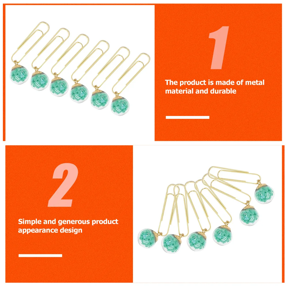 

6Pcs Bookmark Paper Clips Quicksand Crystal Ball Small Exquisite Style Multi-Function Office Paper Clamps Students Decorative