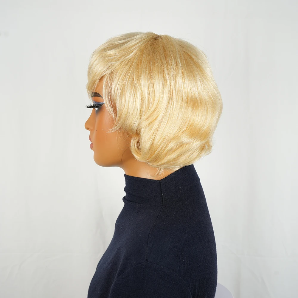 باروكات شعر بشري مفرود قصير، شعر برازيلي أشقر عسلي، طبقات للنساء، مصنوع آليًا بالكامل، ملابس يومية مقطوعة مسبقًا #4